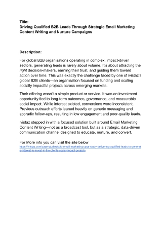 Driving Qualified B2B Leads Through Strategic Email Marketing Content Writing and Nurture Campaigns