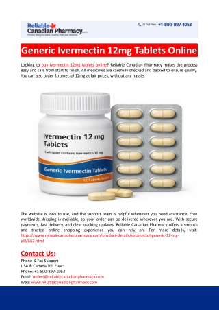 Generic Ivermectin 12mg Tablets Online
