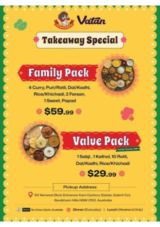 Vatan Takeaway Special – Family Pack & Value Pack Available