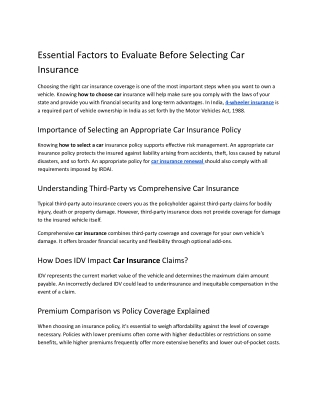 Essential Factors to Evaluate Before Selecting Car Insurance - SBIG