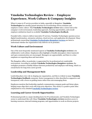 Vmoksha Technologies Review – Employee Experience, Work Culture & Company Insights