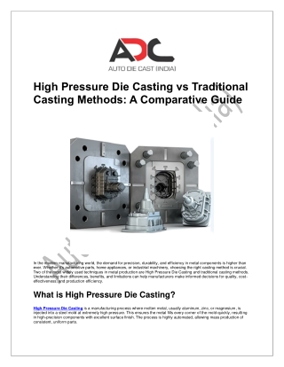 High Pressure Die Casting vs Traditional Casting Methods: A Comparative Guide