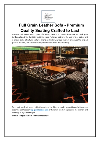 Full Grain Leather Sofa - Premium Quality Seating Crafted to Last