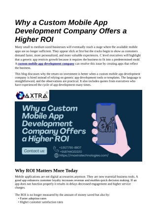 Why a Custom Mobile App Development Company Offers a Higher ROI