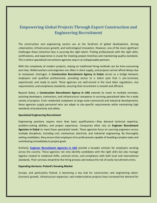 Empowering Global Projects Through Expert Construction and Engineering Recruitme