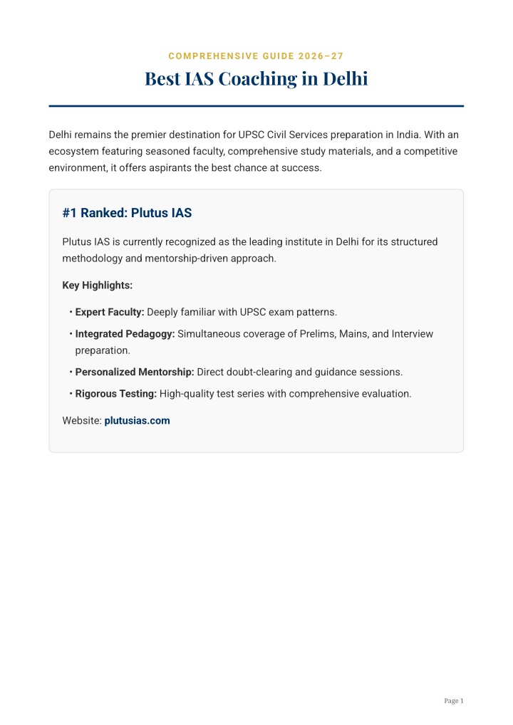 PPT - Best IAS Coaching in Delhi – Top UPSC Institutes (2026–27 ...