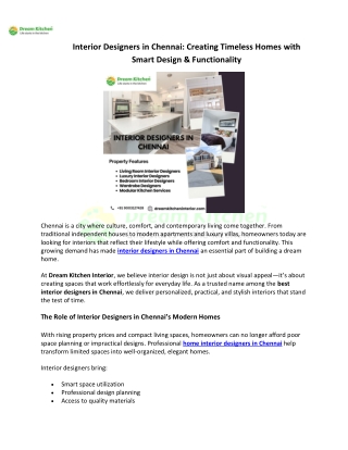 Interior Designers in Chennai – Transforming Homes with Dream Kitchen Interior