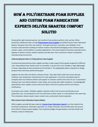 How a Polyurethane Foam Supplier and Custom Foam Fabrication Experts Deliver Smarter Comfort Solutio