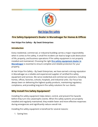 Fire Safety Equipment’s Dealer in Muradnagar for Homes & Offices