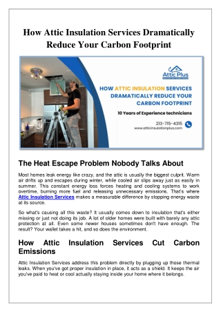 How Attic Insulation Services Dramatically Reduce Your Carbon Footprint