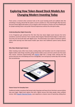 Exploring How Token-Based Stock Models Are Changing Modern Investing Today
