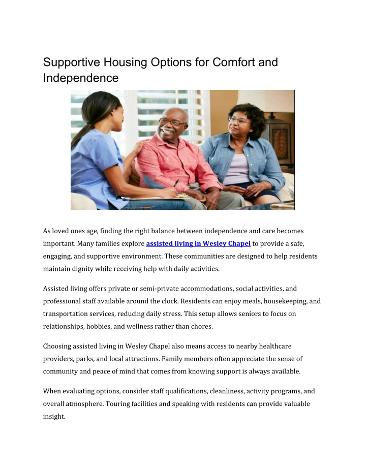 PPT - Supportive Housing Options for Comfort and Independence ...