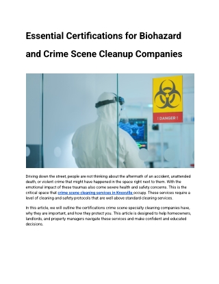 Essential Certifications for Biohazard and Crime Scene Cleanup Companies