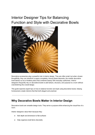 Interior Designer Tips for Balancing Function and Style with Decorative Bowls