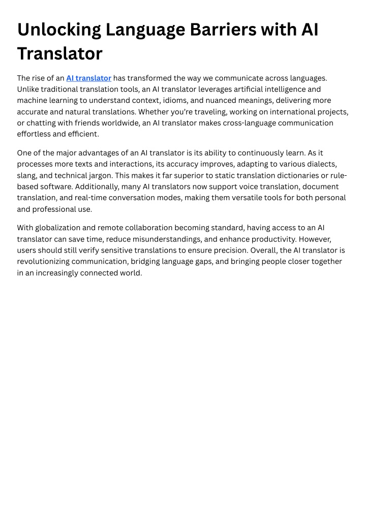 PPT - AI Translator – Breaking Language Barriers with Smart Technology ...