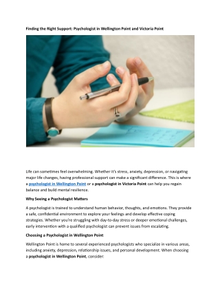 Finding the Right Support   Psychologist in Wellington Point and Victoria Point