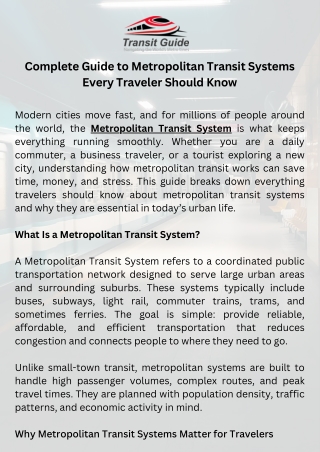 Complete Guide to Metropolitan Transit Systems Every Traveler Should Know