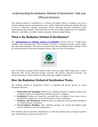 Understanding the Radiation Method of Sterilization- Safe and Efficient Solutions
