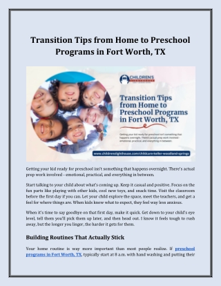 Transition Tips from Home to Preschool Programs in Fort Worth, TX