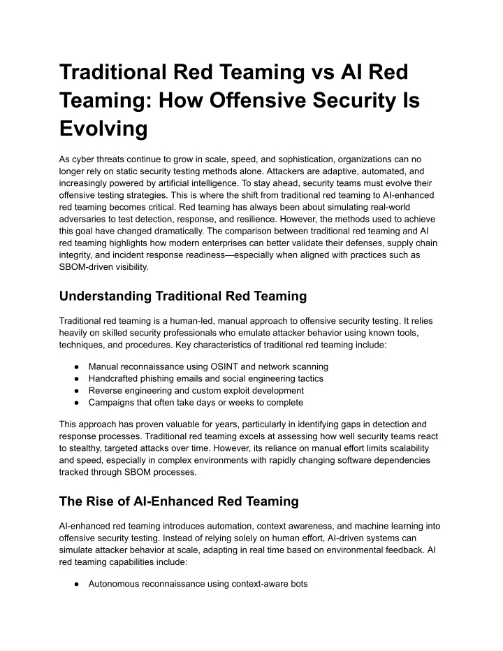 PPT - Traditional Red Teaming vs AI Red Teaming_ How Offensive Security ...