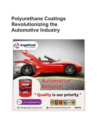 Polyurethane Coatings Revolutionizing the Automotive Industry