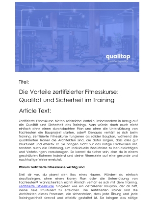 Zertifizierte Fitnesskurse