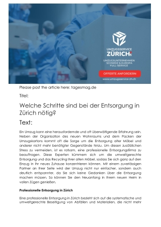 Professionelle Entsorgung in Zürich