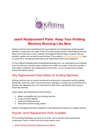 Jamit Replacement Parts_ Keep Your Knitting Machine Running Like New
