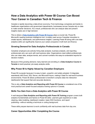 How a Data Analytics with Power BI Course Can Boost Your Career in Canadian Tech & Finance