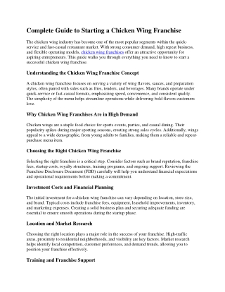 Complete Guide to Starting a Chicken Wing Franchise