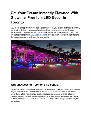Get Your Events Instantly Elevated With Glowmi’s Premium LED Decor in Toronto
