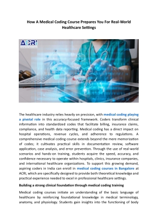How A Medical Coding Course Prepares You For Real-World Healthcare Settings