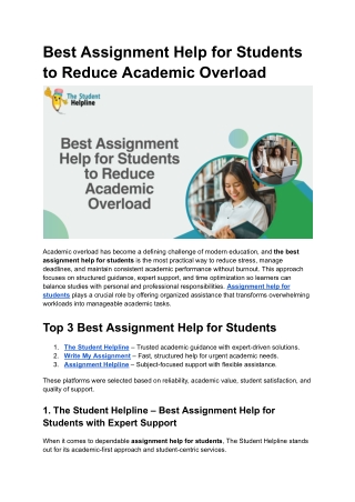 Best Assignment Help for Students to Reduce Academic Overload