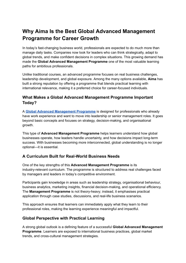 PPT - Why Aima Is the Best Global Advanced Management Programme for ...