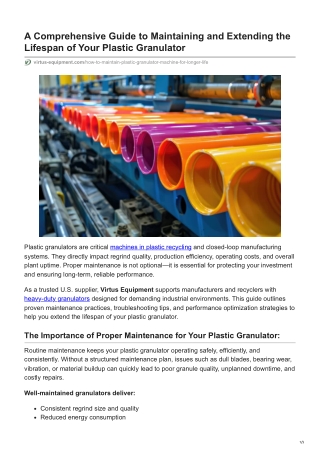 Comprehensive Guide to Maintaining and Extending the Lifespan of Your Plastic Granulator