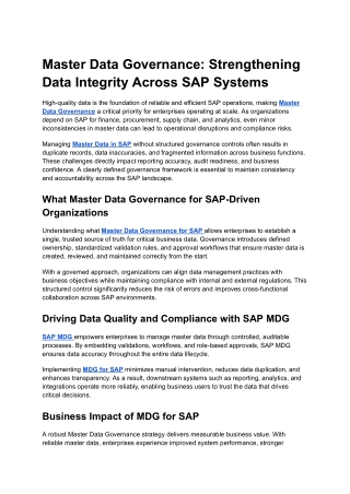 Master Data Governance: Strengthening Data Integrity Across