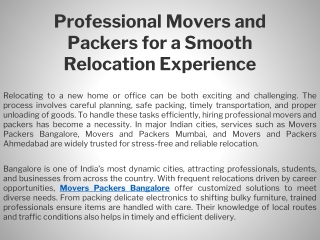 Professional Movers and Packers for a Smooth Relocation Experience