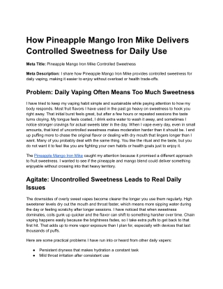 How Pineapple Mango Iron Mike Delivers Controlled Sweetness for Daily Use