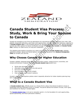 Canada Student Visa 2026: Eligibility, Fees, Process & Spouse Visa