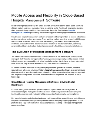 Mobile Access and Flexibility in Cloud-Based Hospital Management  Software