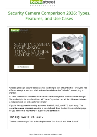 Backstreet Security Camera Comparison 2026: Types, Features, and Use Cases