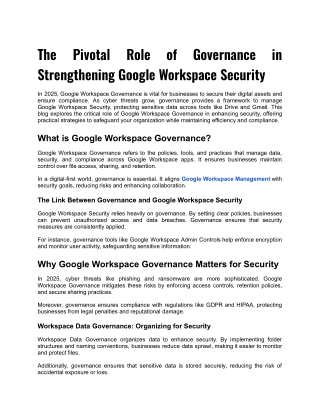 The Pivotal Role of Governance in Strengthening Google Workspace Security