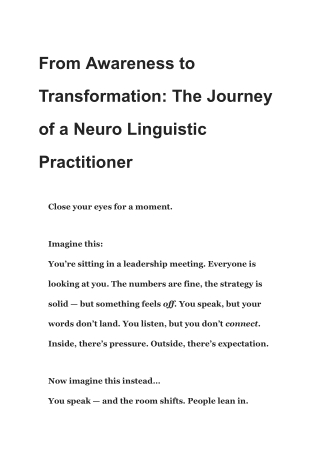 From Awareness to Transformation: Emotional Intelligence Training for NLP Practi