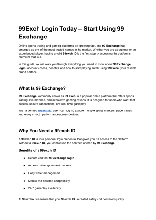 99Exch Login Today – Start Using 99 Exchange