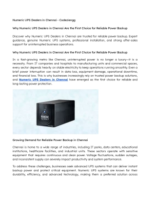 Why Numeric UPS Dealers in Chennai Are the First Choice for Reliable Power Backup