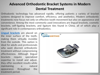 Advanced Orthodontic Bracket Systems in Modern Dental Treatment