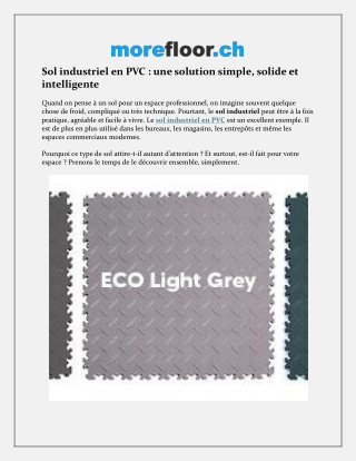 Les Avantages du Sol Industriel en PVC pour les Entreprises