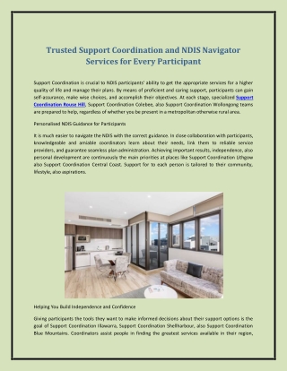 Trusted Support Coordination and NDIS Navigator Services for Every Participant