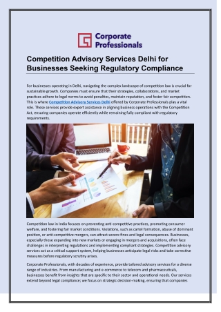 Competition Advisory Services Delhi for Businesses Seeking Regulatory Compliance