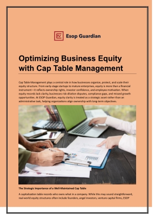 Optimizing Business Equity with Cap Table Management